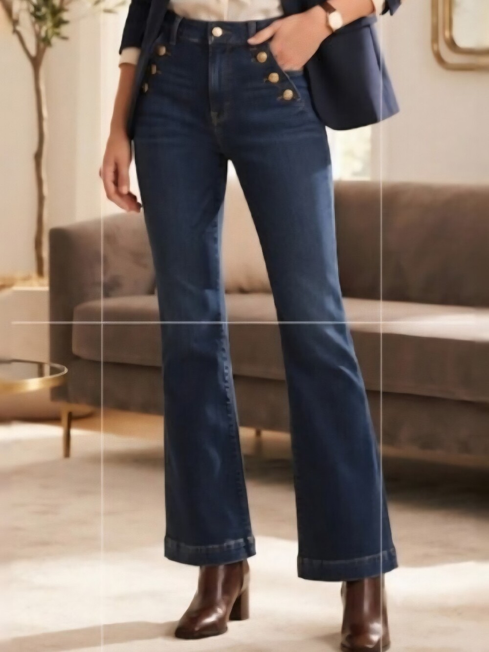 Rachel Zoe Sailor Flare Jeans Dark Wash Gold Button Pocket Detail Size 6